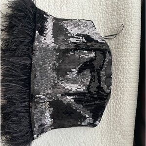 Express black sequined feather top size medium